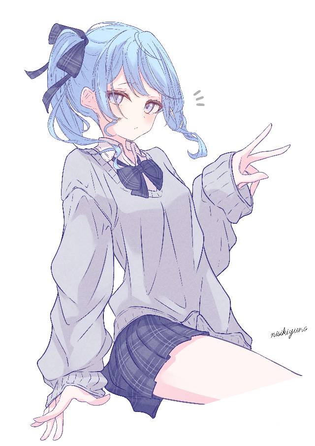 一张虚拟主播,制服,虚拟YouTuber,V字手势,Hololive,星街彗星绘画图片