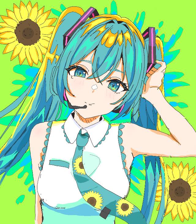 art,vocaloid,亚特,初音未来,向日葵图片