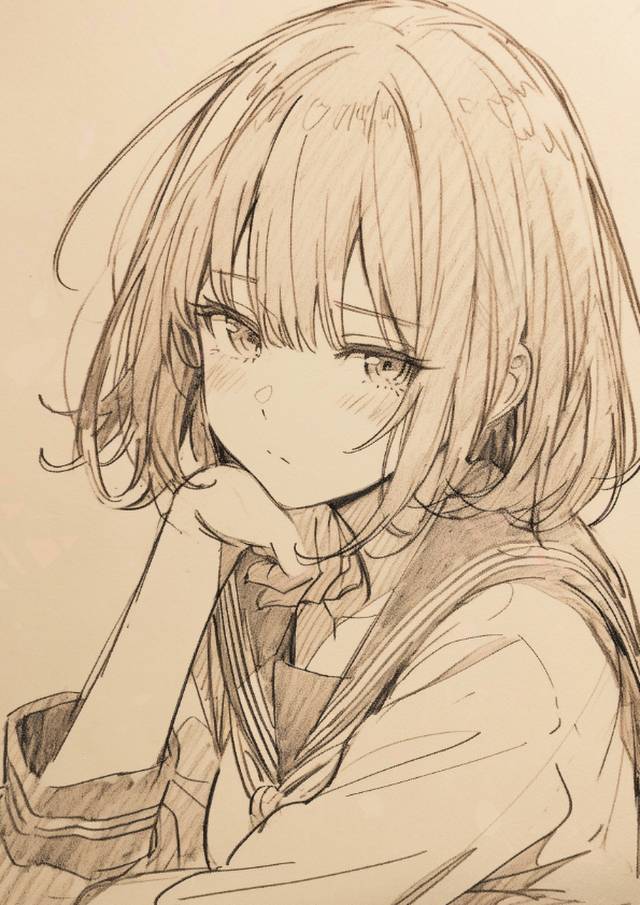 涂鸦, 线稿, sketch, high school student, 女孩子, 插画, uniform, 原创, 可爱