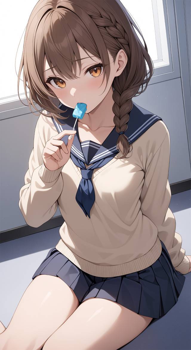 女孩子, AI 画作, 女高中生, uniform, beautiful girl, 大腿, miniskirt, 大腿玩一年