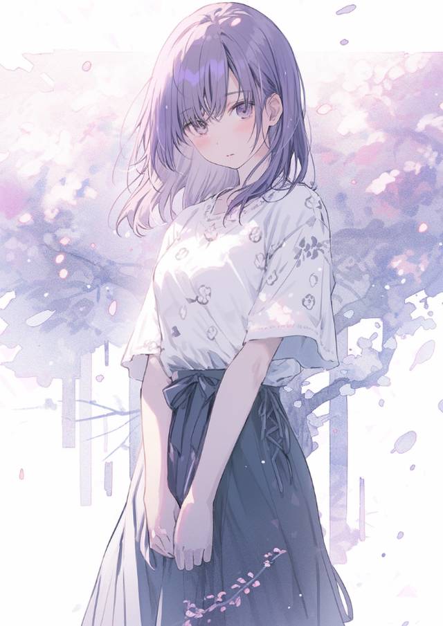 约会, flower, 女孩子, purple, 原创, 插画