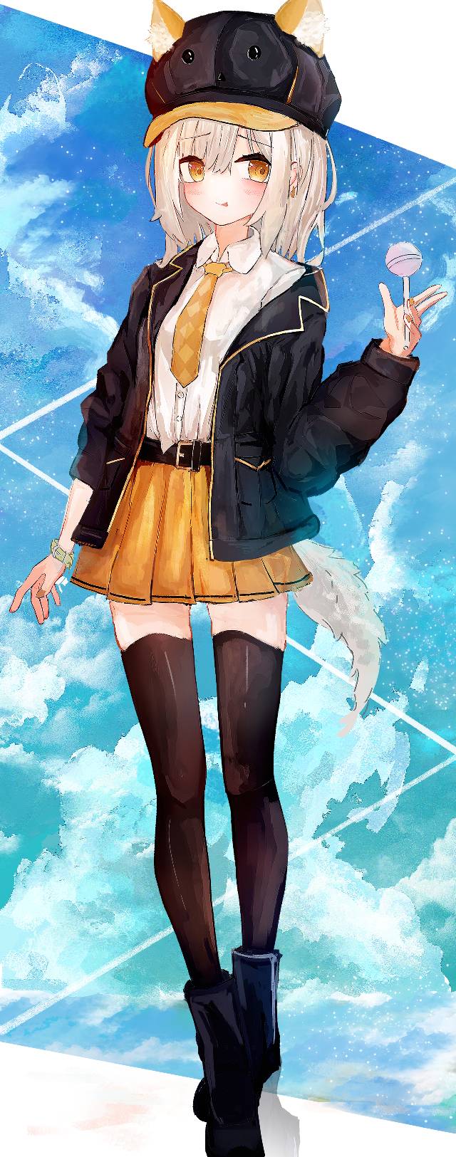 女孩子, miniskirt, 尾巴, someone else's OC, 黑丝袜, coat, 兽耳