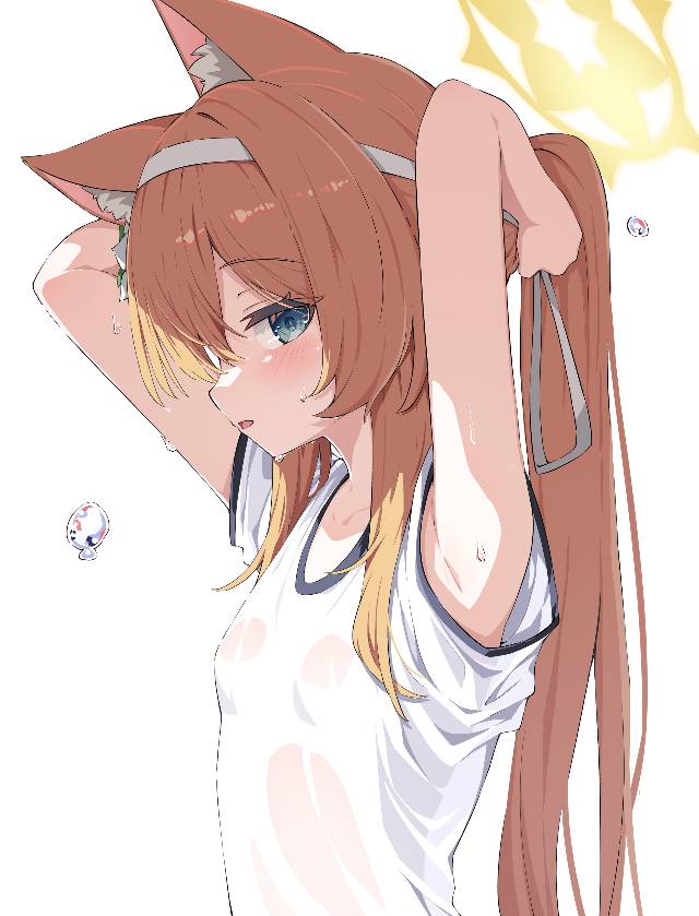 碧蓝档案, Mari Iochi, 伊落玛丽（体操服）, 腋下, cat ears, sweat