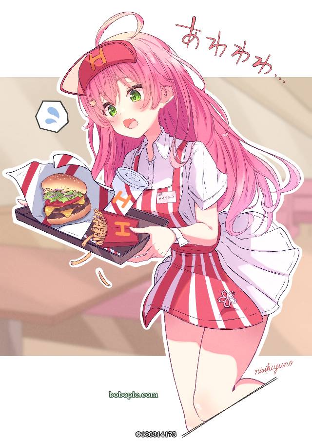 一张虚拟主播,粉色头发,樱巫女,虚拟YouTuber,Hololive绘画图片