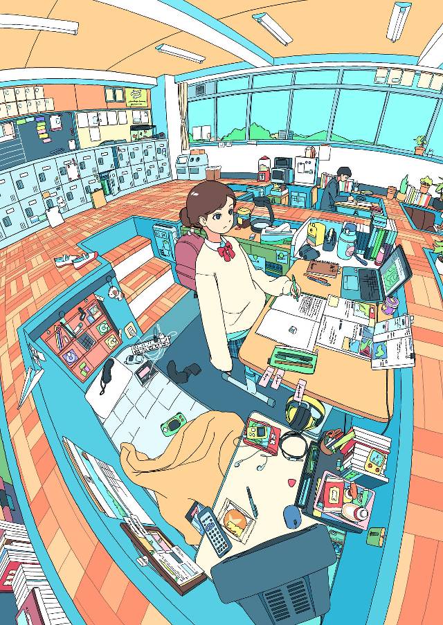 原创, slice of life, 房间, background, classroom, fisheye, space, 女孩子, school