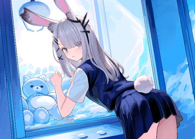 女孩子, 白发, 明日方舟, Arknights, 霜星(明日方舟), Frostnova, claw machine, school AU