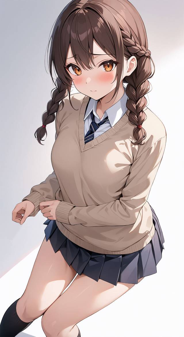 AI 画作, 女孩子, 女高中生, uniform, beautiful girl, miniskirt, 大腿, 大腿玩一年