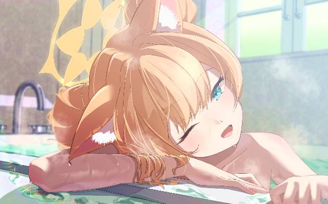 碧蓝档案, Mari Iochi, cat ears, 洗澡, 抛媚眼, wet