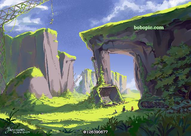 风景, background, mountain, magic, 机器, forest, sky, green