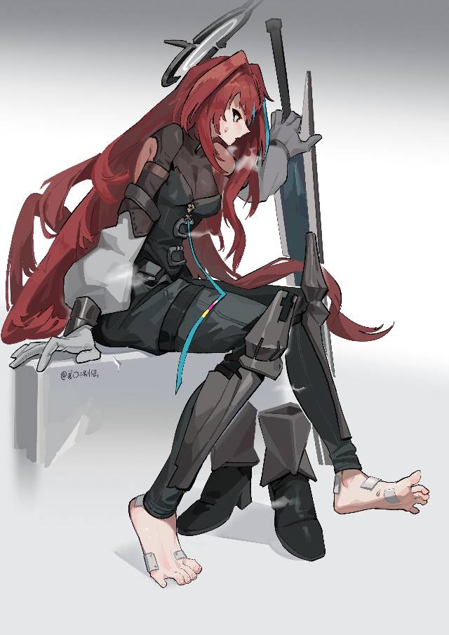 Arknights, 脚底, 赤脚, 脚指, red hair