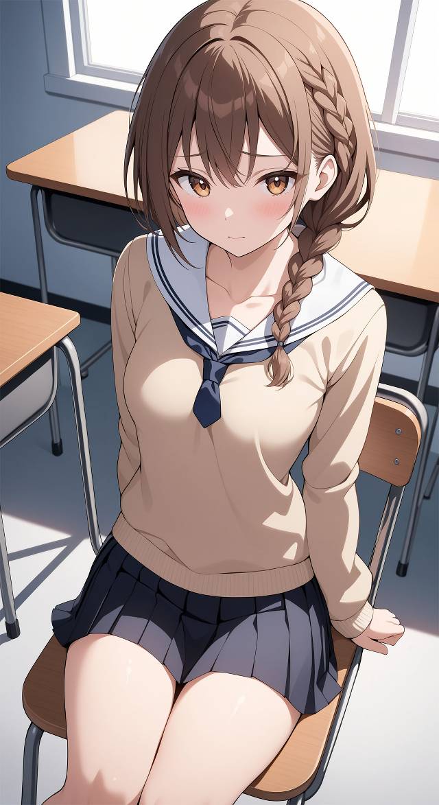 女孩子, AI 画作, 女高中生, uniform, beautiful girl, miniskirt, 大腿, 大腿玩一年