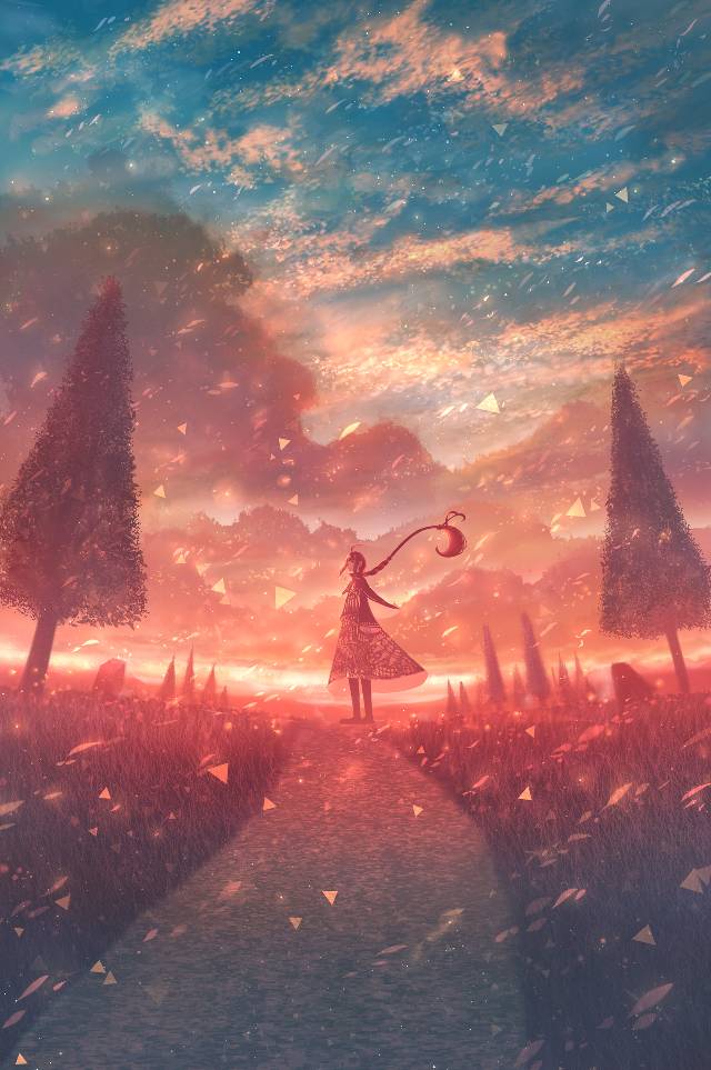 风景, 夕阳, 女孩子, 原创