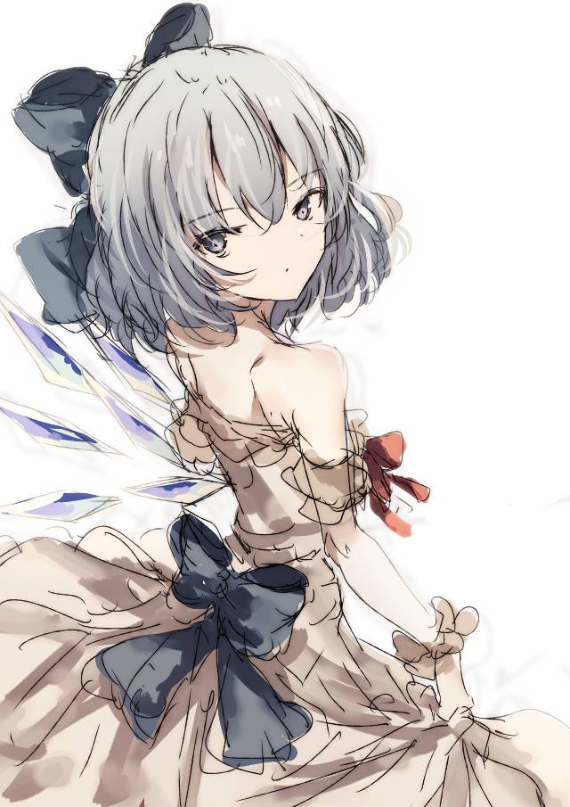 东方Project, 东方, 琪露诺, baka, fairy, exposed shoulders, 提起裙摆