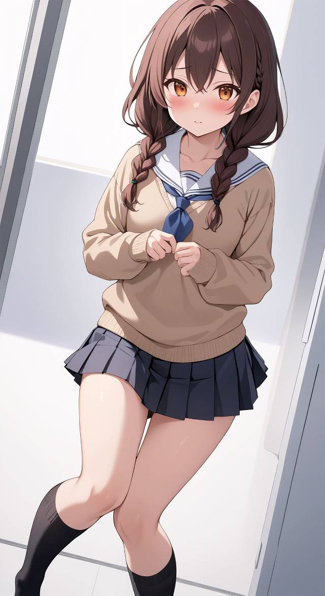 女孩子, AI 画作, 女高中生, uniform, beautiful girl, miniskirt, 大腿, 大腿玩一年