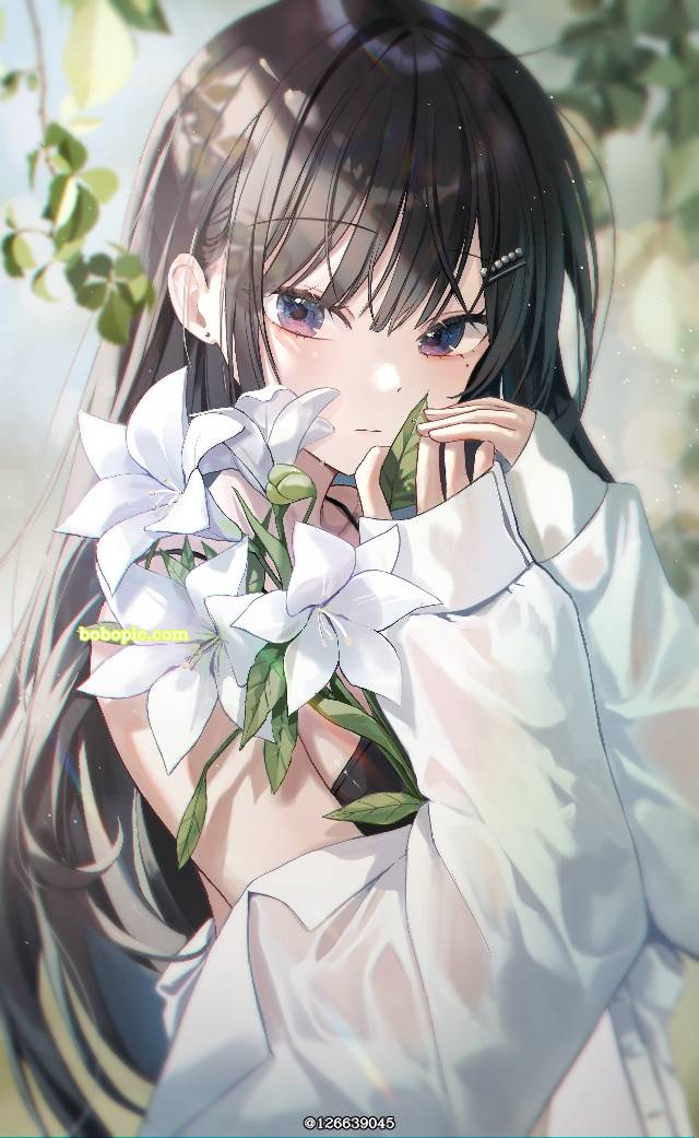 少女,穿洞,耳环,花和女孩,黑发图片