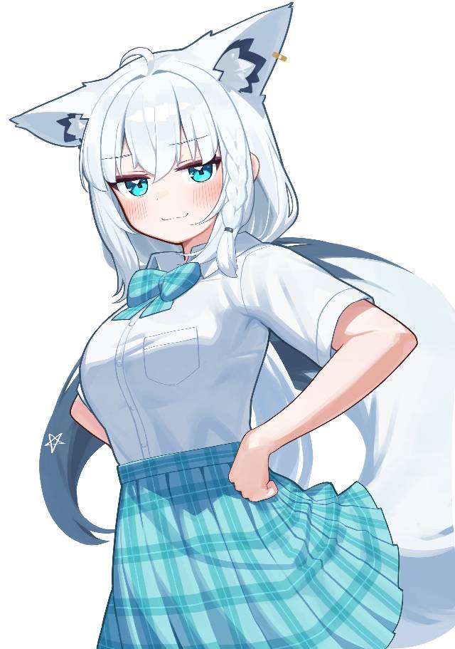 虚拟主播, Hololive, 白上吹雪, 白上吹雪同人, uniform, 兽耳, 脸红, Virtual YouTuber 1000+ bookmarks