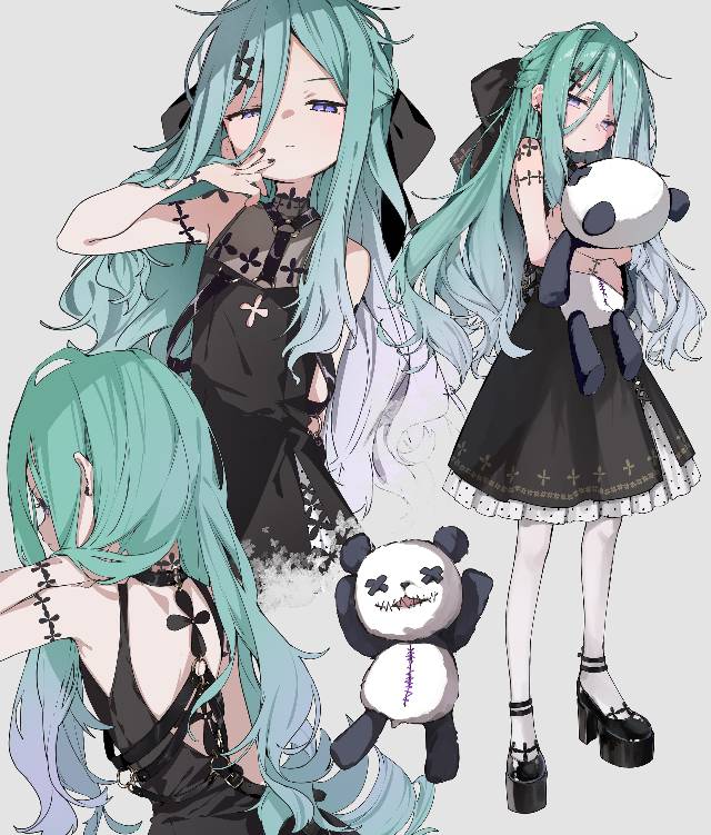 涂鸦, 萝莉, 原创, panda, plushie, green hair