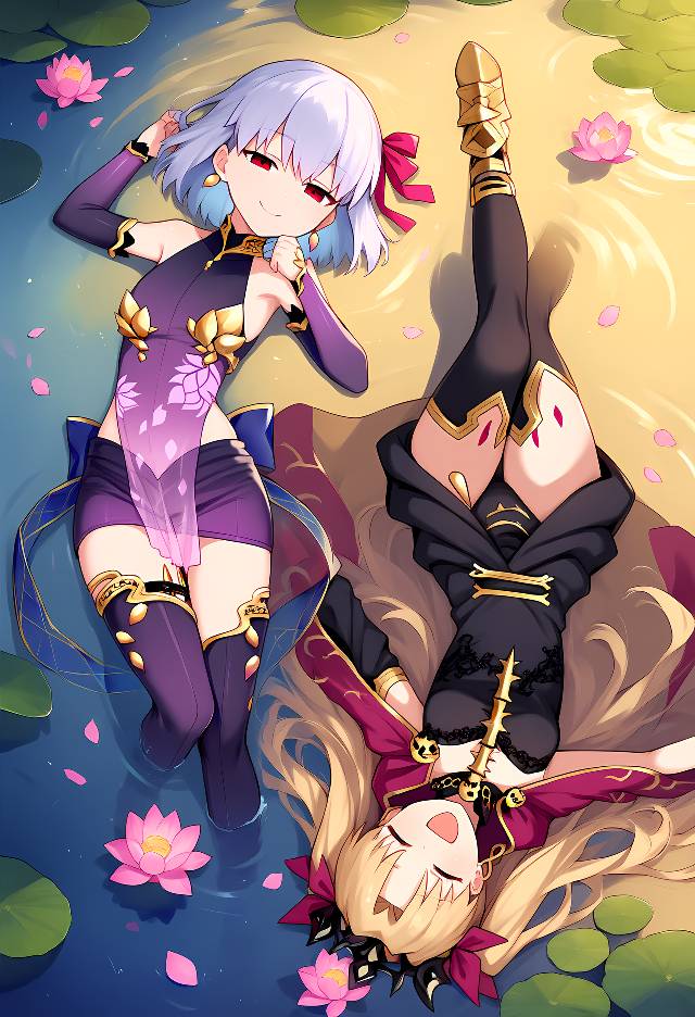 AI 画作, 埃列什基伽勒（Fate）, 伽摩（Fate）, water surface, 姐妹