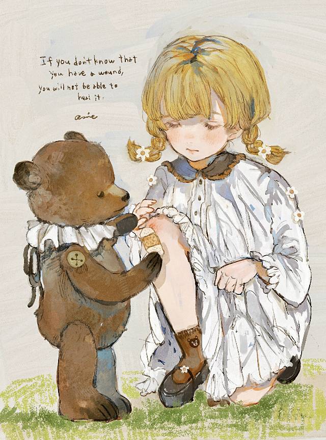 原创, 女孩子, young girl, bear