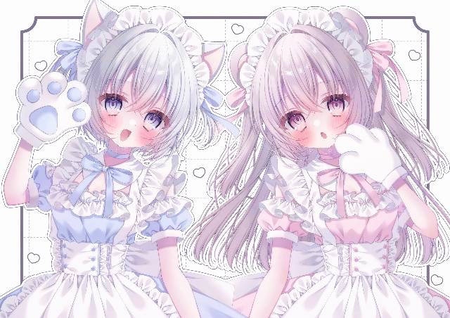 原创, 女孩子, cat ears, two-side up, 女仆, bear ears