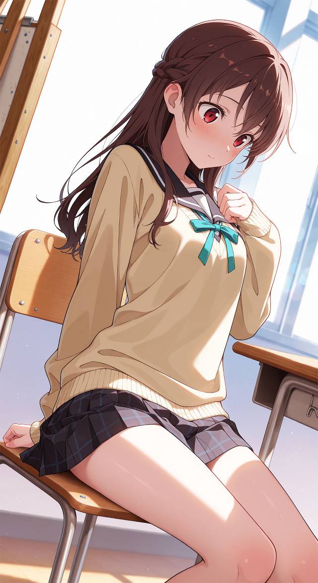 女孩子, AI 画作, 女高中生, uniform, beautiful girl, 大腿, miniskirt, 大腿玩一年
