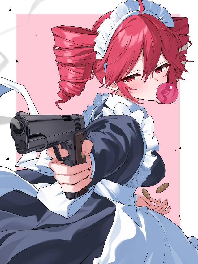 重音Teto, Teto Kasane SV, 女仆装, 女孩子, 女仆, handgun