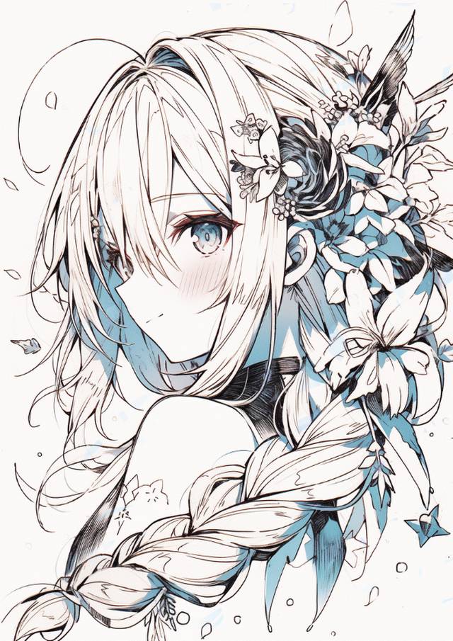 插画, 原创, smile, 线稿, sketch, 女孩子, flower