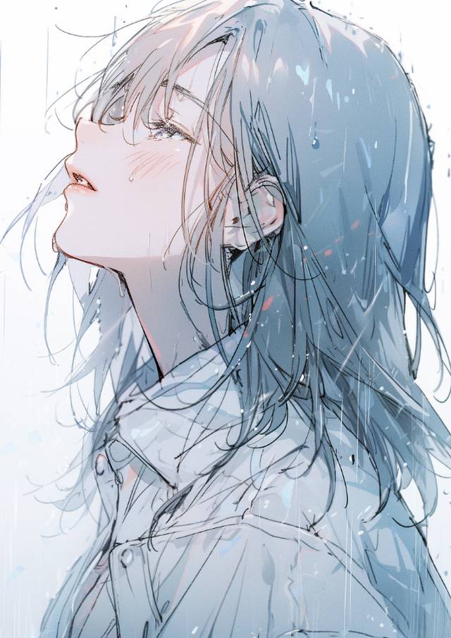 女孩子, farewell, 原创, 眼泪, rain, 插画