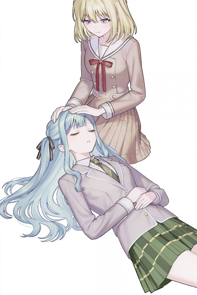 Sakiko Togawa, Uika Misumi, Uika/Sakiko, lap pillow, yuri, 蕾丝边