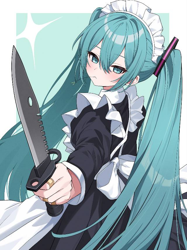 初音未来, 女孩子, vocaloid, 女仆, survival knife, VOCALOID 1000收藏