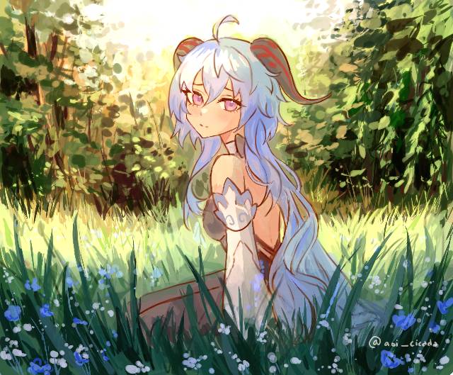 女孩子, 涂鸦, 涂鸦, Genshin Impact, Ganyu, Ganyu (Genshin Impact), 风景, forest