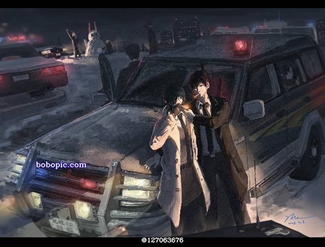 一张电锯人,小女孩,汽车,场景,风景,动画,男孩绘画图片