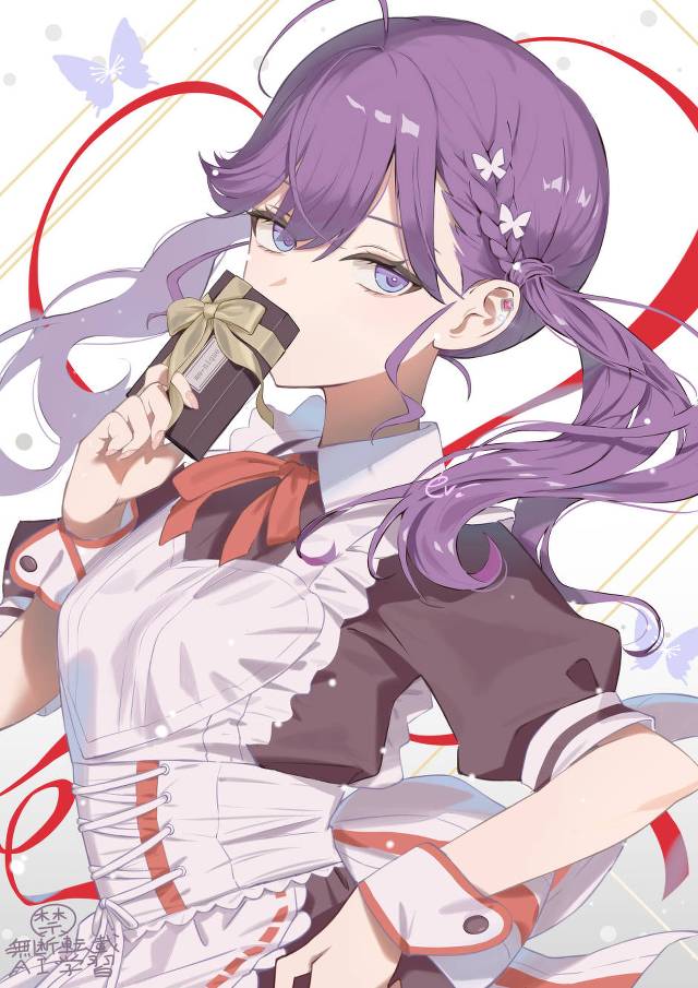 Gakuen IDOLM@STER, 围裙, 双马尾, purple hair, 女仆