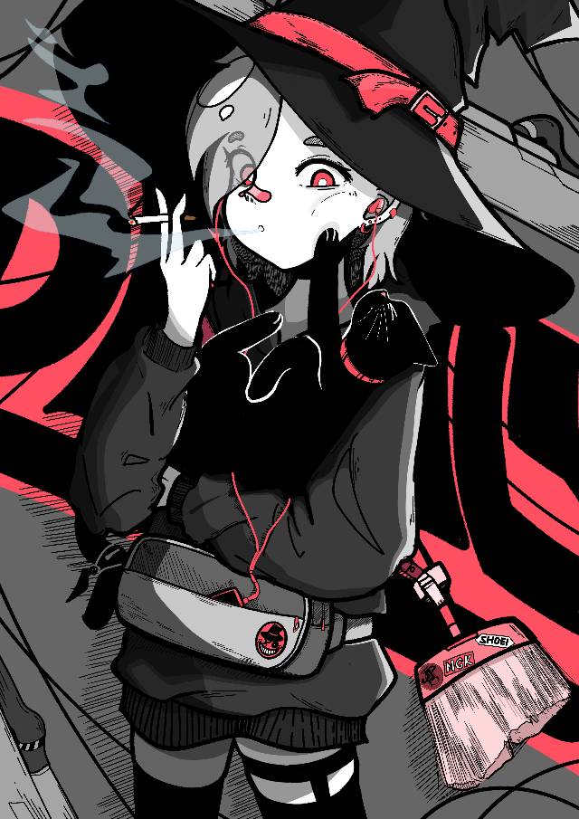假小子, 原创, 插画, witch, 香烟