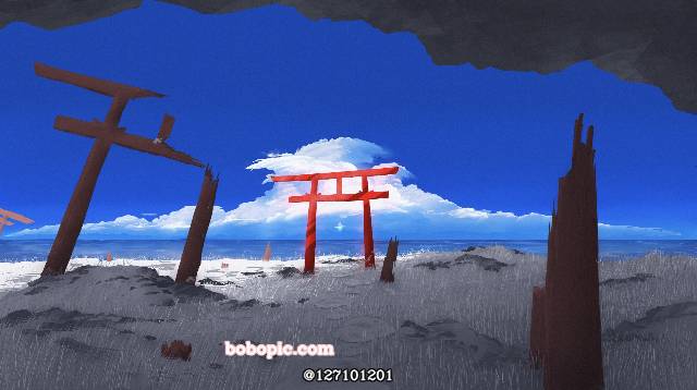 风景, 原创, 云, sky, shinto shrine, Torii, clione, sea, 积雨云, god