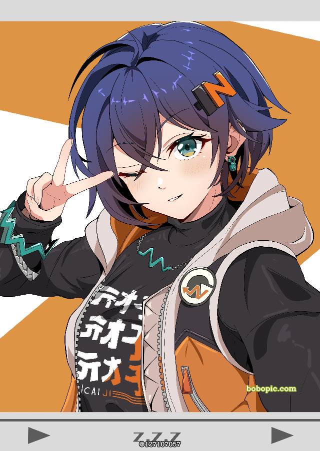 绝区零, 绝区零, 镜音铃, Rin (Zenless Zone Zero), Zenless Zone Zero, peace sign, through view-finder, 抛媚眼