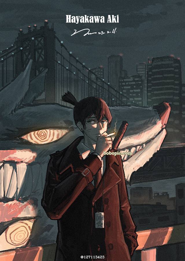 一张场景,男孩,电锯人,动画绘画图片