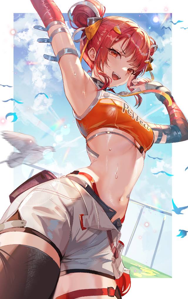 Girls' Frontline, 女孩子, red hair, sweat, 腹部, 腋下