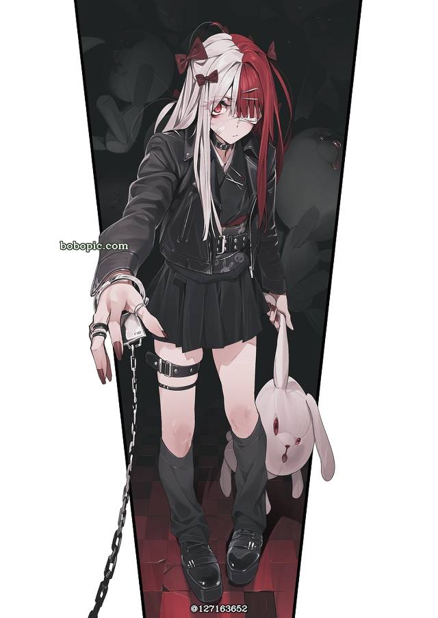 一张手铐,美甲,妖怪,小女孩,泡泡袜,眼罩绘画图片