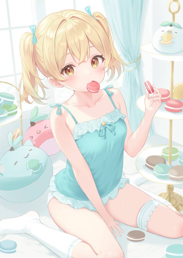 原创, 女孩子, 双马尾, 胖次, 鸭子坐, camisole, macaron