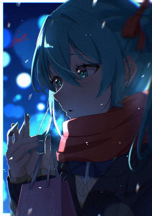 digital illustration, snow, 情人节, 初音未来