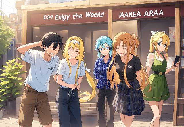 AI 画作, 刀剑神域, 桐人（SAO）, 亚丝娜（刀剑神域）, 爱丽丝·滋贝鲁库, Sinon (SAO), 莉法（SAO）