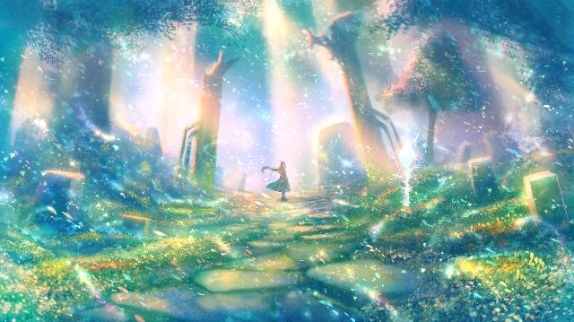 风景, 女孩子, forest, 原创