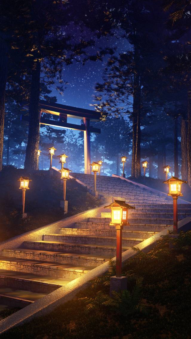 风景, background, night, Torii, forest, 楼梯, 风景100收藏