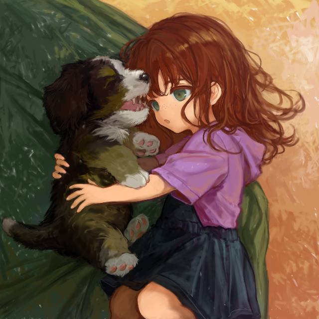 原创, dog and girl, 雀斑