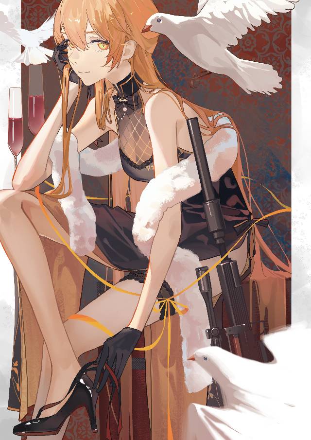 illustration, painting, Girls' Frontline, OTs-14（少女前线）, young girl, cheongsam, blond