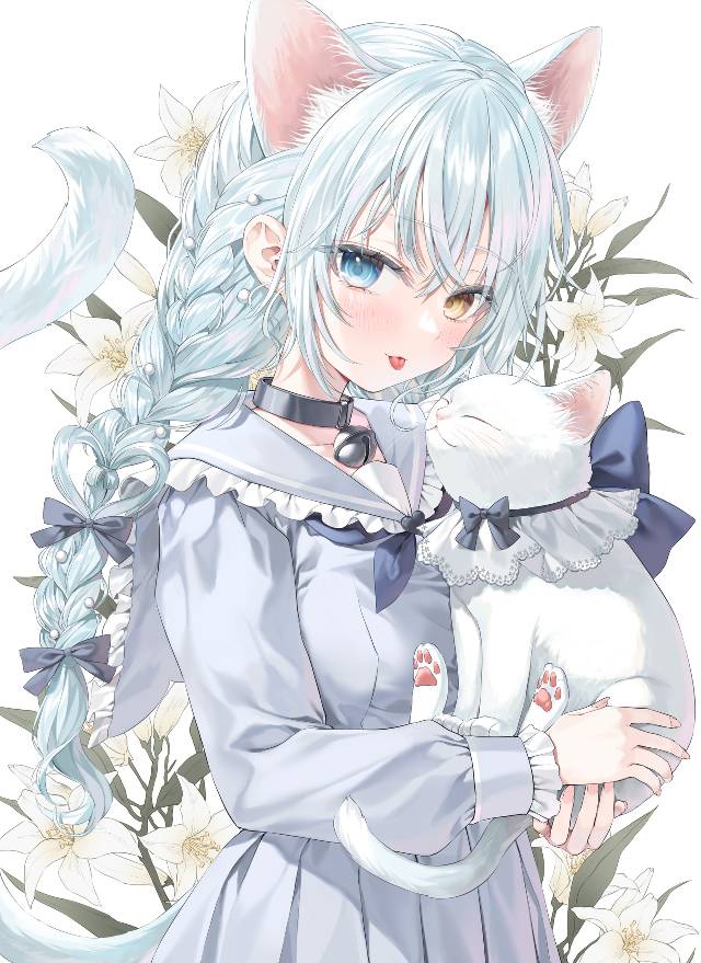 女孩子, 原创, cat ears, cat and girl, 异色瞳