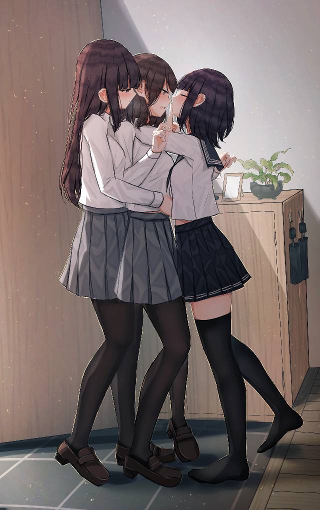 yuri, uniform, 姐妹, 吻, 原创1000users加入书籤, 百合1000收藏, blouse