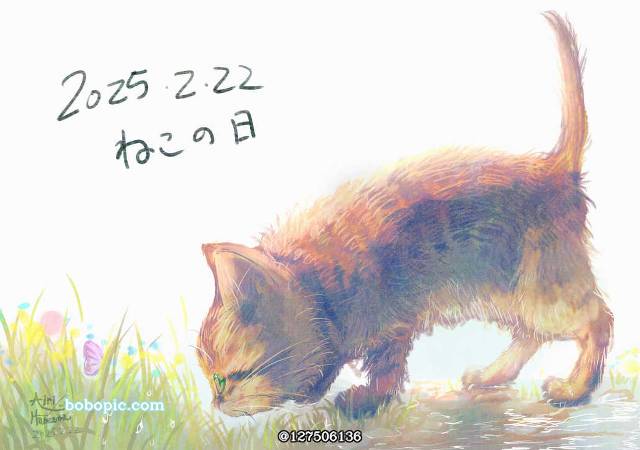 一张蝴蝶,猫之日,CLIPSTUDIOPAINT,Cat,猫绘画图片
