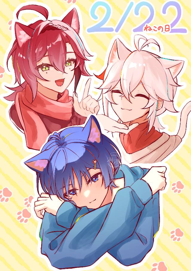 Genshin Impact, wanderer, Kaedehara Kazuha, Shikanoin Heizou, cat day